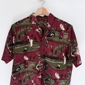 Clearwater Outfitters Mens Red Santa Golf Hawaiian Button Up Shirt M Christmas
